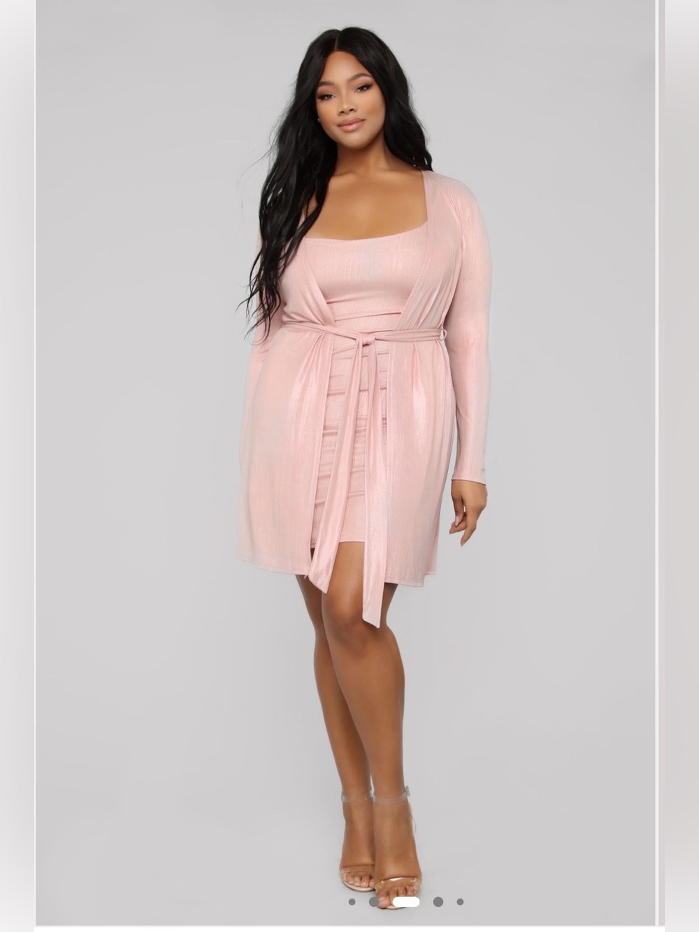 Fashion Nova Blush Pink Ribbed Knit Wrap Dress Set